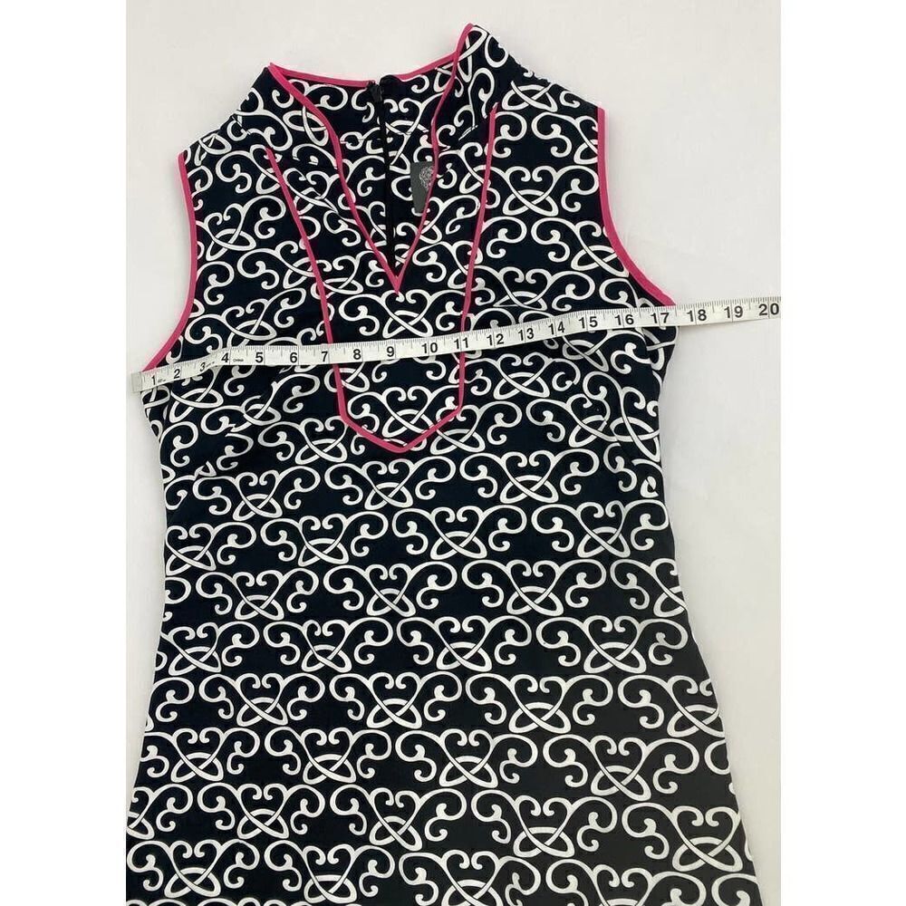 Vince Camuto Black Print Dress with Hot Pink Fuchsia Piping - Size 4 - Picture 6 of 11